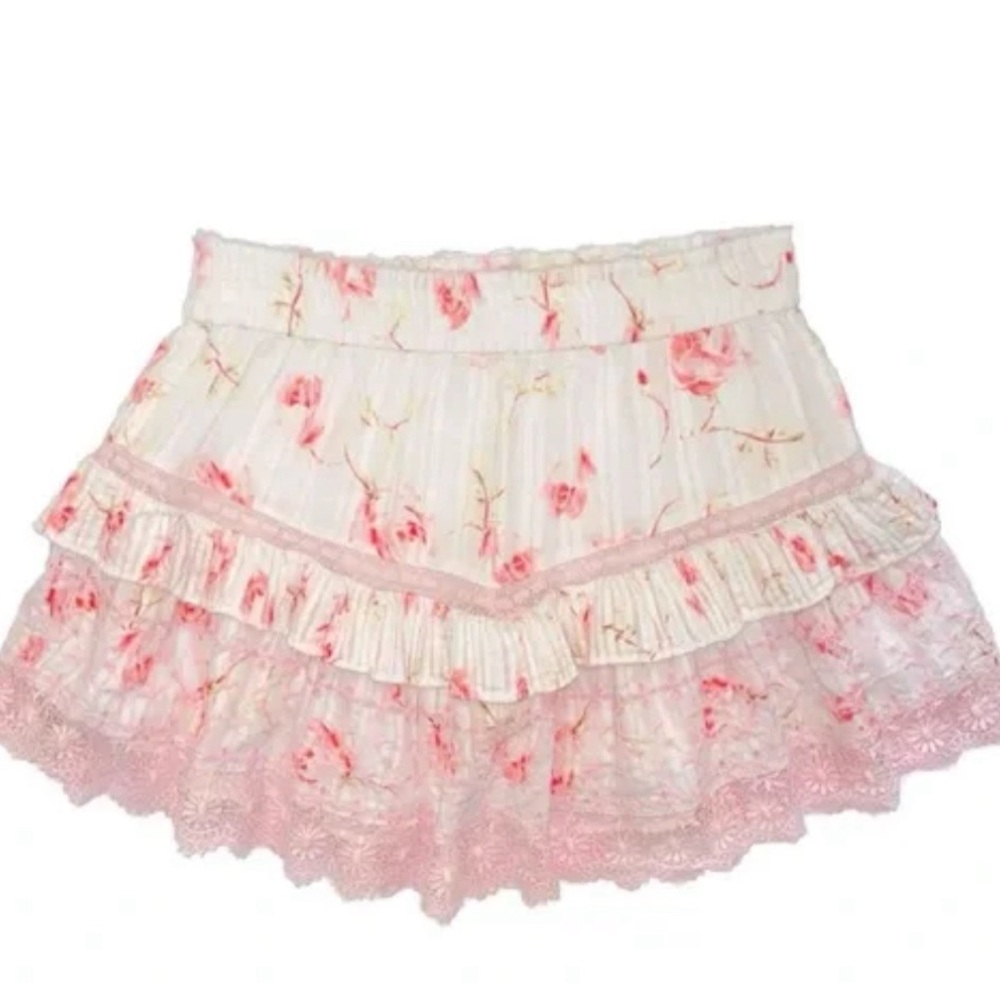 LoveshackFancy Floral Ruffle Mini Skirt